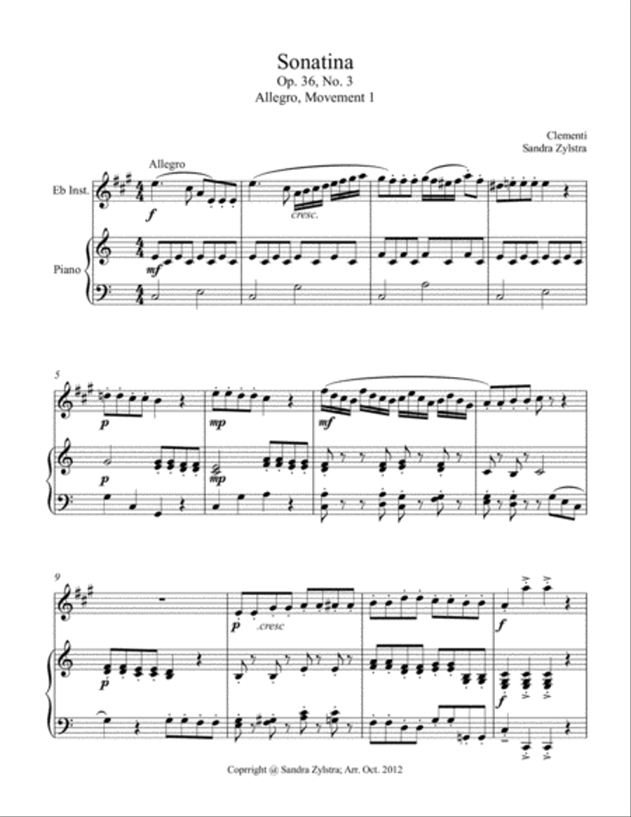 Sonatina-Clementi (Op. 36, No. 3) (treble Eb instrument solo) Alto Saxophone scores gallery preview page 2