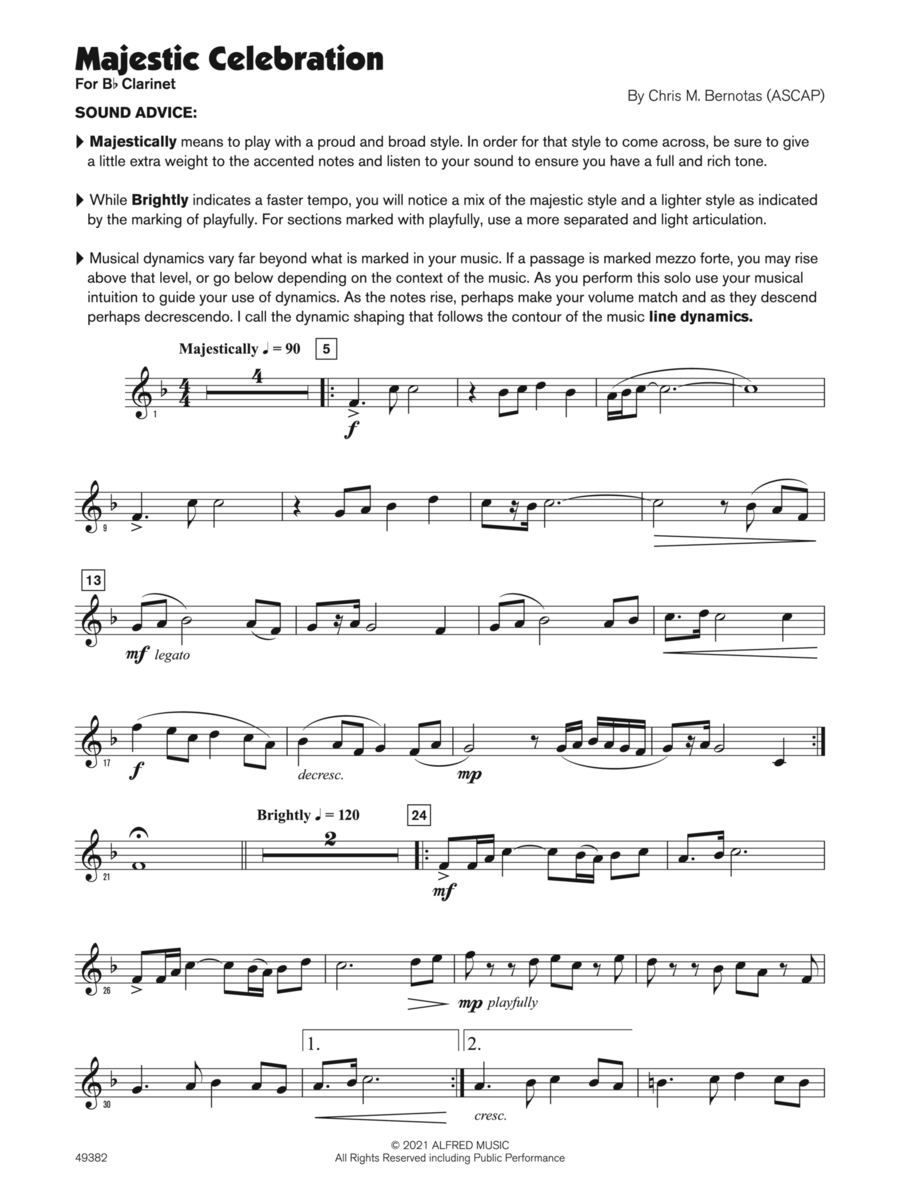 Majestic Celebration (Sound Innovations Soloist, Bb Clarinet) Small Ensemble scores gallery preview page 1