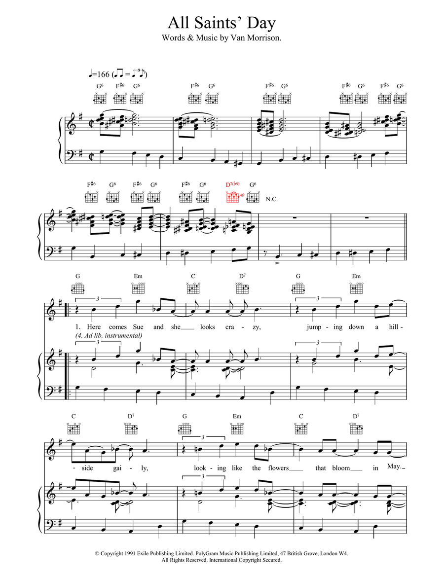 All Saint's Day All Saint's Day Piano, Vocal, Guitar scores gallery preview page 1