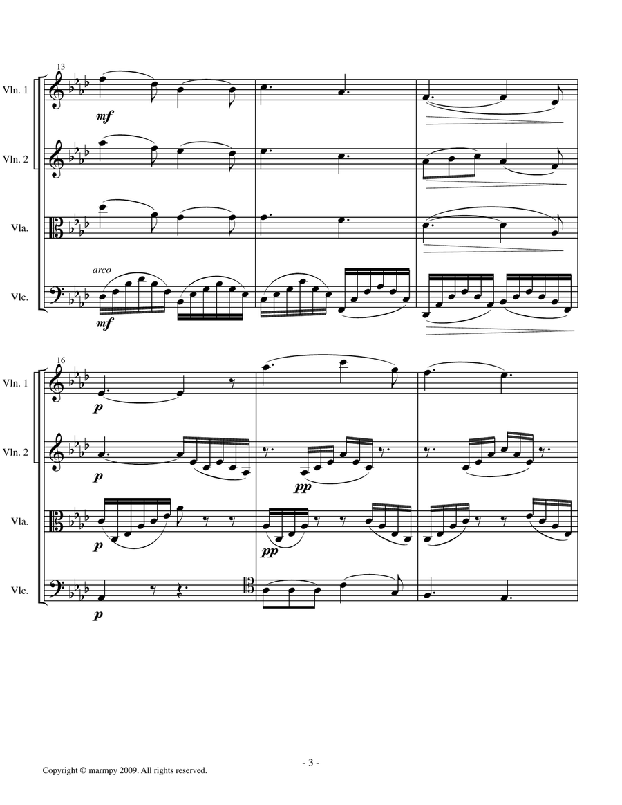 O Mio Babbino Caro by Puccini (arranged for String Quartet) String Quartet scores gallery preview page 3