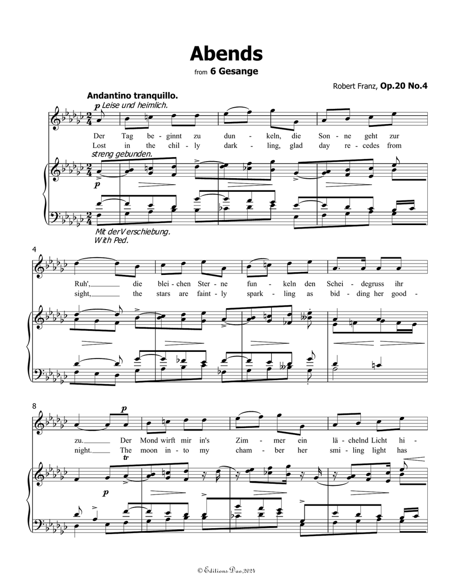 Abends, by Robert Franz, in G flat Major Voice scores gallery preview page 3