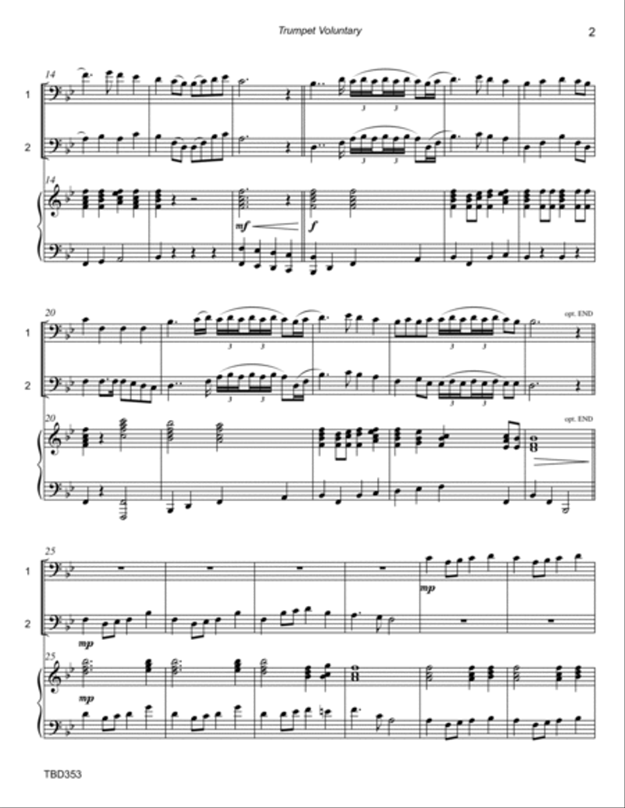 TRUMPET VOLUNTARY (Clarke - The Prince of Denmark's March) - TROMBONE DUET with Piano Accompaniment Brass Duet scores gallery preview page 2