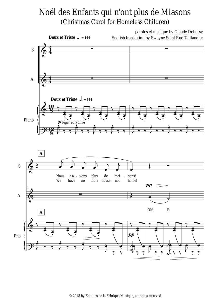 Claude Debussy: Noël des Enfants Qui N'ont Plus de Maisons for SA Treble choir and piano SA scores gallery preview page 3