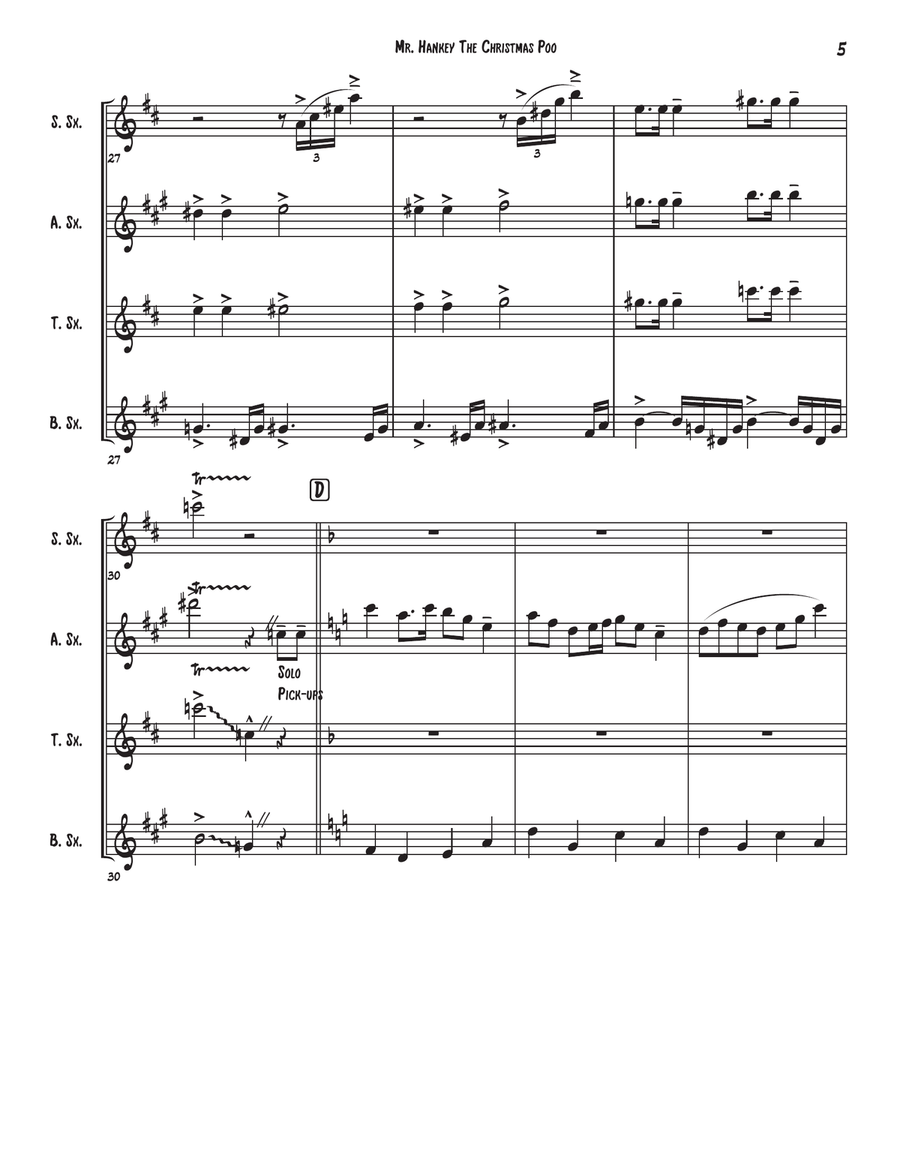 Mr. Hankey The Christmas Poo Saxophone Quartet scores gallery preview page 5