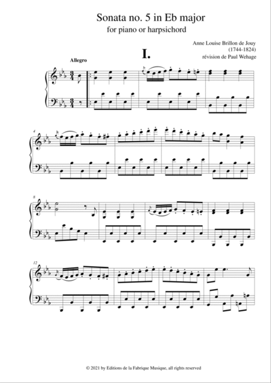 Anne-Louise Brillon de Jouy: Sonata no. 5 in Eb major for piano or harpsichord Harpsichord scores gallery preview page 3
