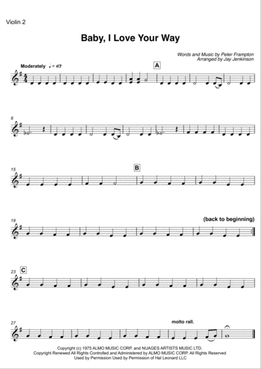 Baby, I Love Your Way String Quartet scores gallery preview page 3