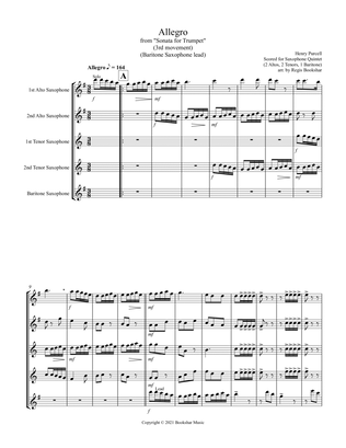 Allegro (from "Sonata for Trumpet") (Bb) (Saxophone Quintet - 2 Alto, 2 Tenor, 1 Bari) (Baritone lea
