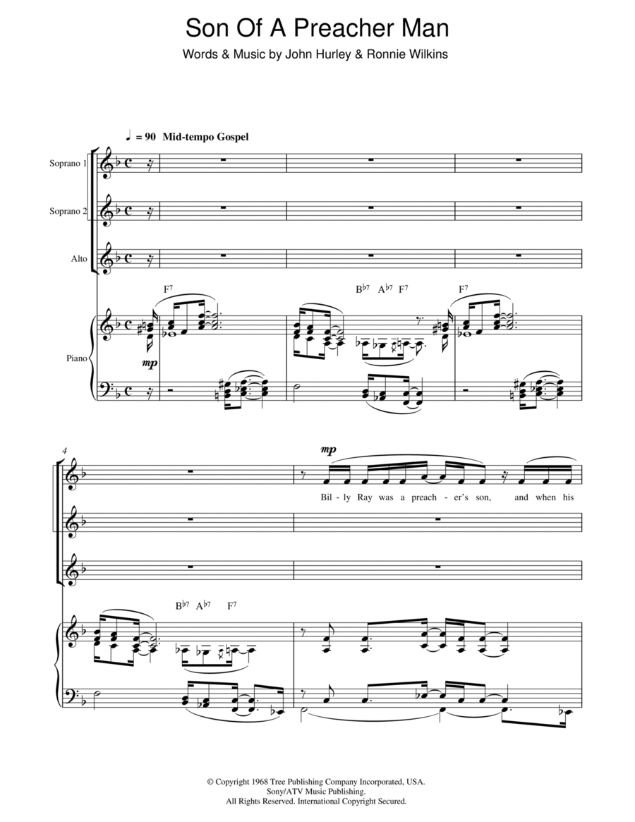 Son-Of-A-Preacher Man (arr. Berty Rice) SSA scores gallery preview page 1