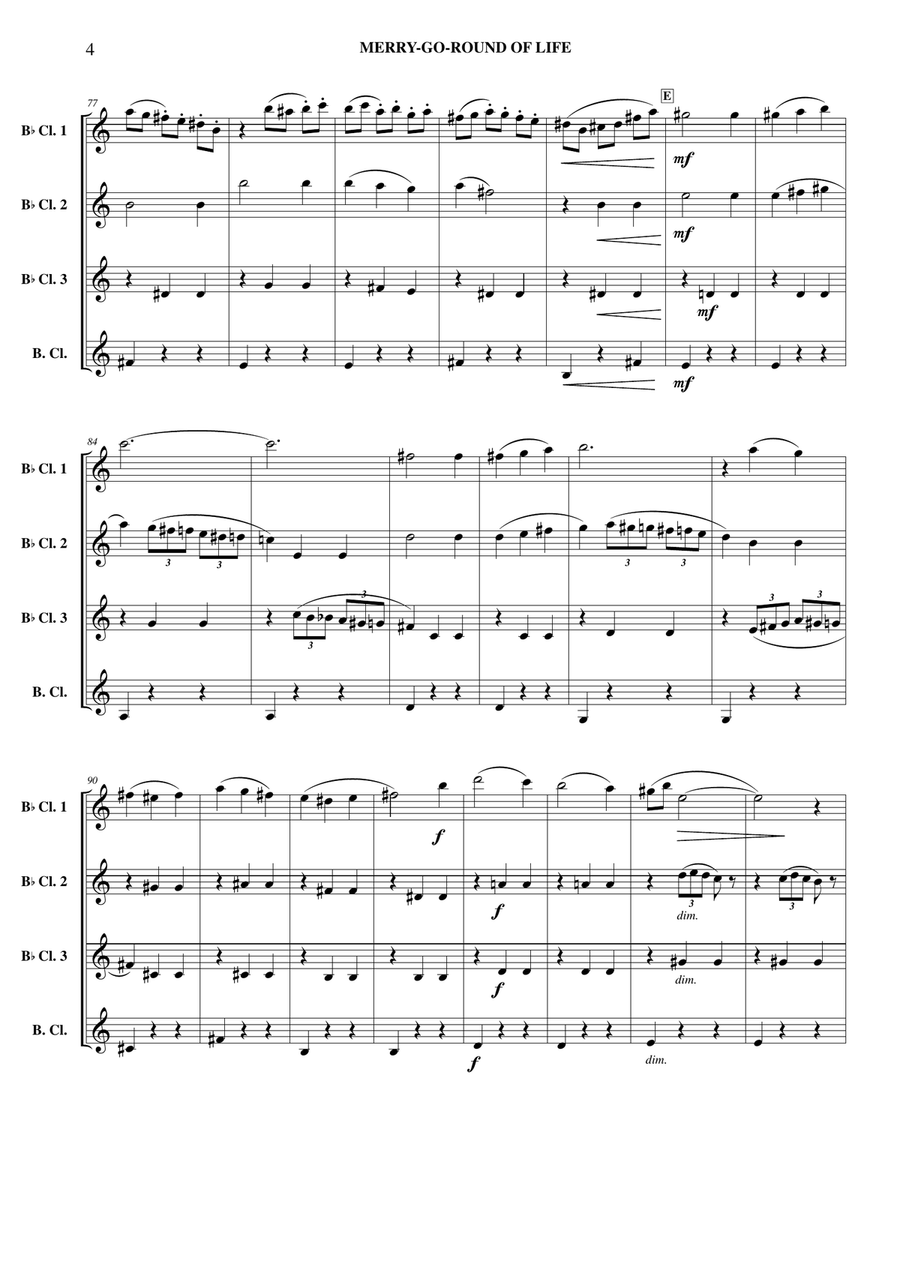 Merry-go-round Of Life Clarinet Quartet scores gallery preview page 5