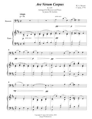 Mozart: Ave Verum Corpus for Bassoon & Piano