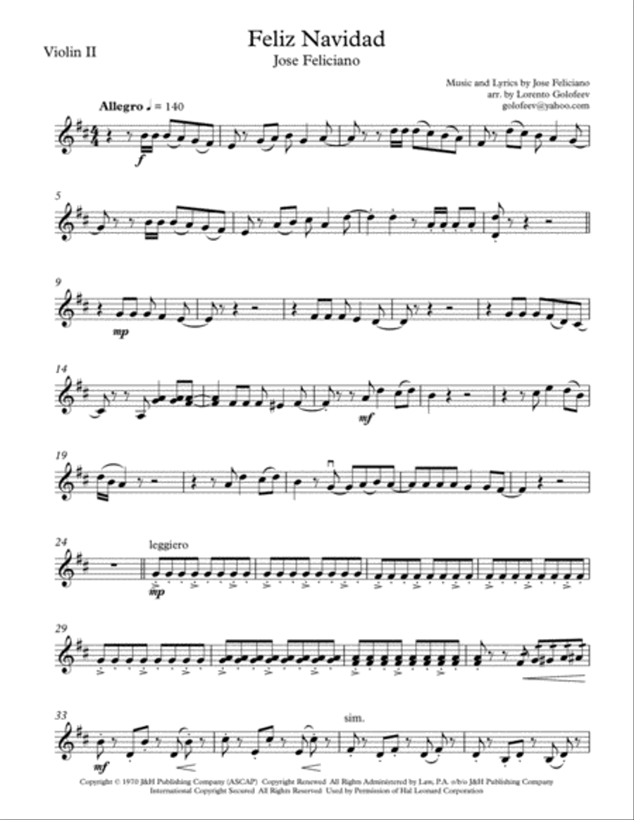Feliz Navidad String Quartet scores gallery preview page 3