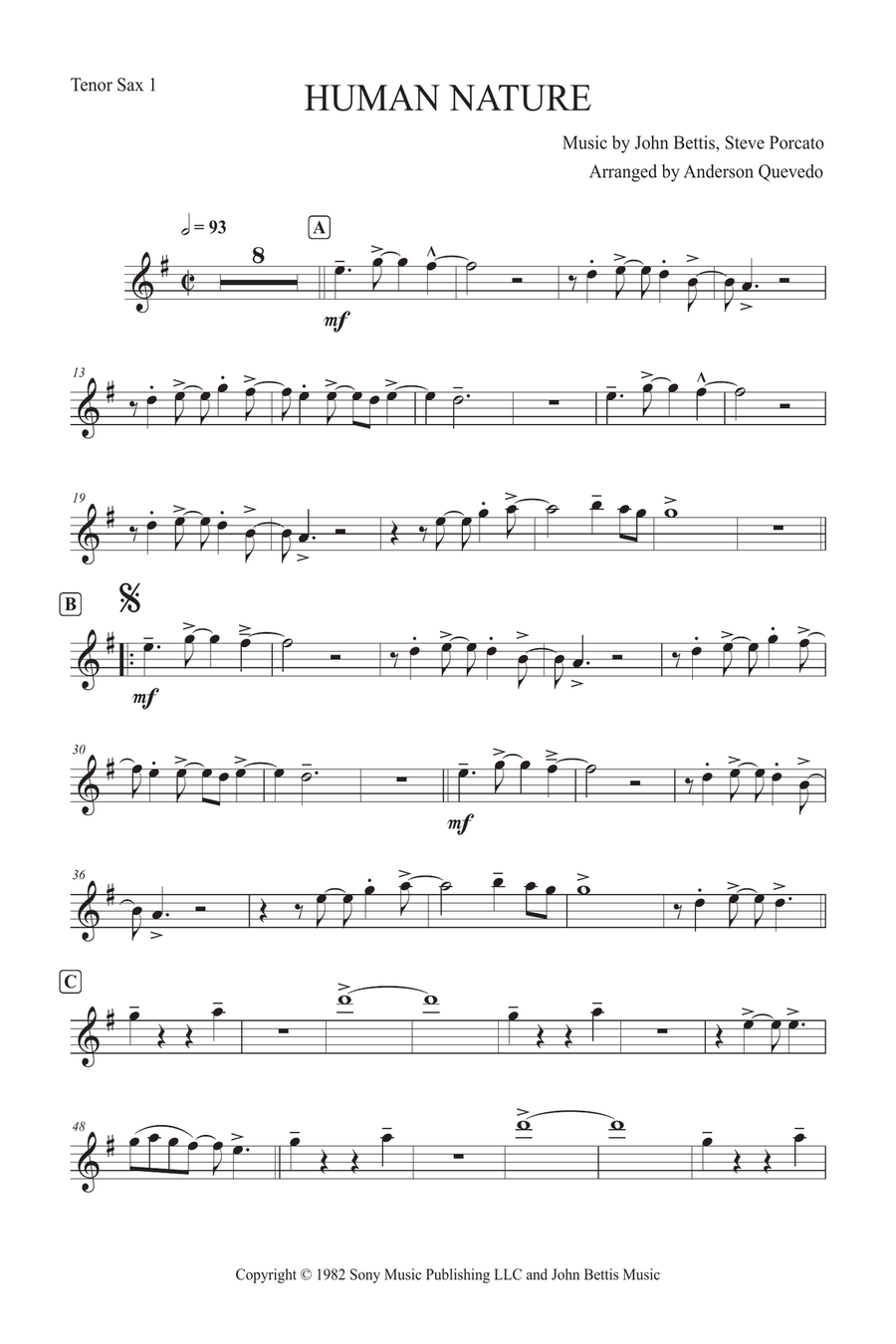 Human Nature Human Nature Tenor Saxophone scores gallery preview page 1