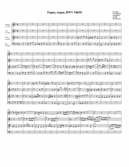 Fugue for organ, BWV 546/II (arrangement for 4 recorders)