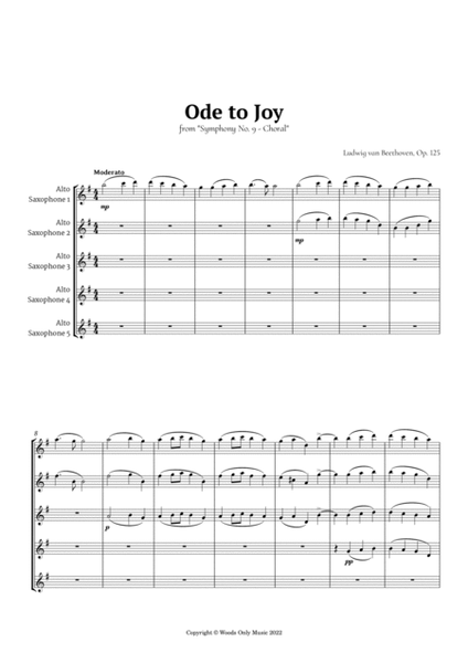 Ode to Joy by Beethoven for Alto Sax Quintet image number null