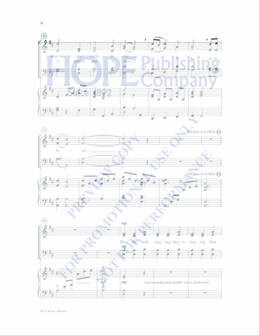 He Is Risen, Alleluia! He Is Risen, Alleluia! 4-Part scores gallery preview page 4