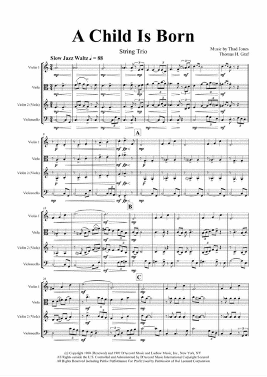 A Child Is Born String Trio scores gallery preview page 1