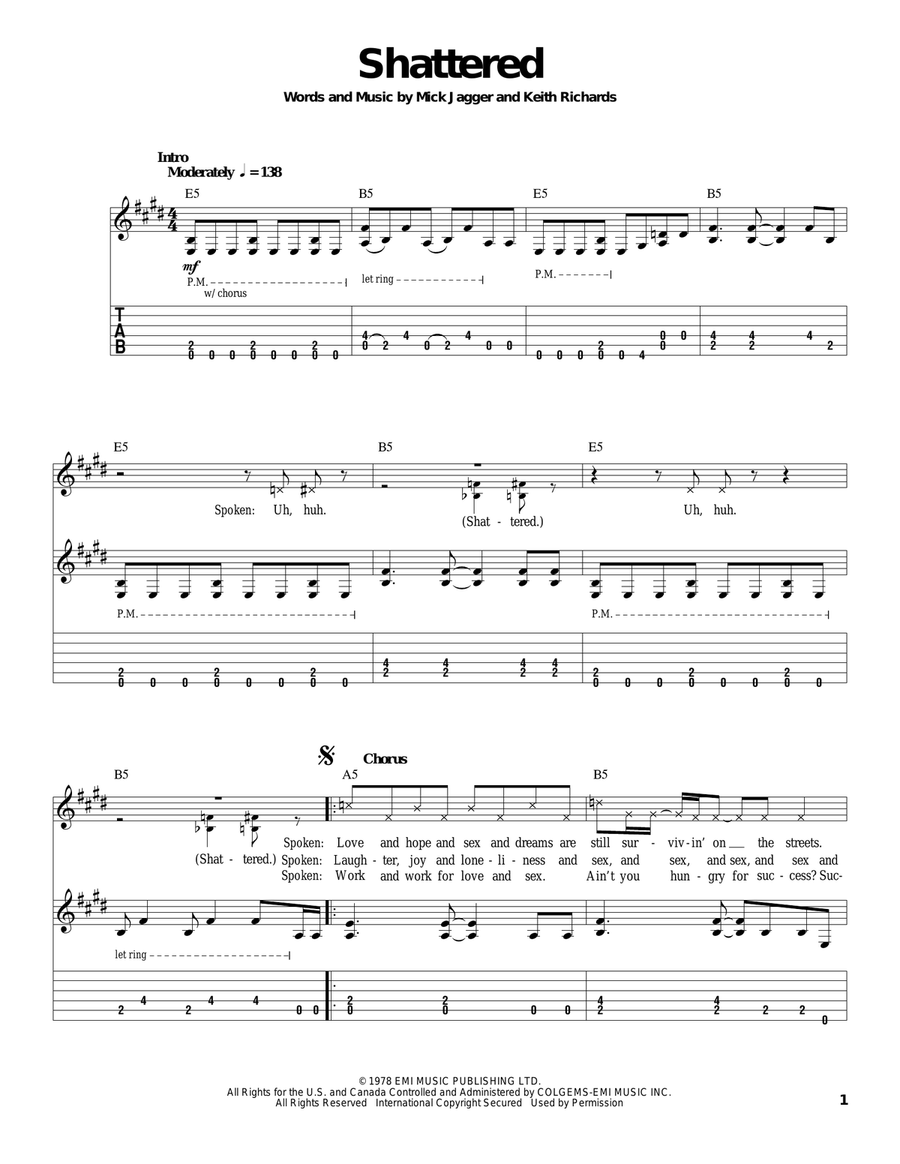 Shattered Guitar Tablature scores gallery preview page 1