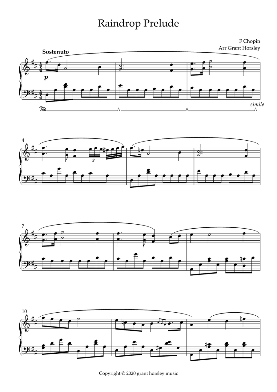 "Raindrop Prelude"- F. Chopin. solo piano Simplified Version - Intermediate image number null