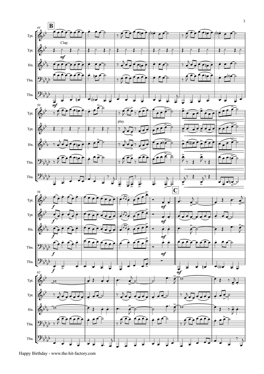 Happy Birthday - Swingin' Variations - Brass Quintet Brass Quintet scores gallery preview page 3
