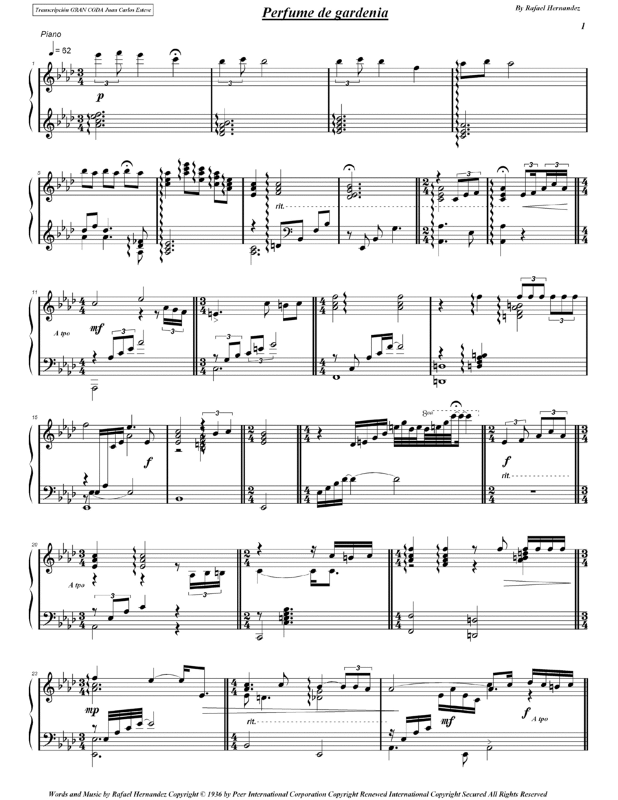 Perfume De Gardenia Perfume De Gardenia Piano Solo scores gallery preview page 1