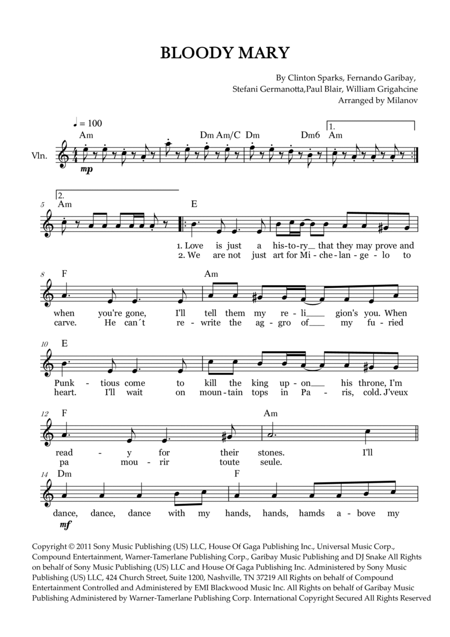 Bloody Mary Violin Solo scores gallery preview page 1