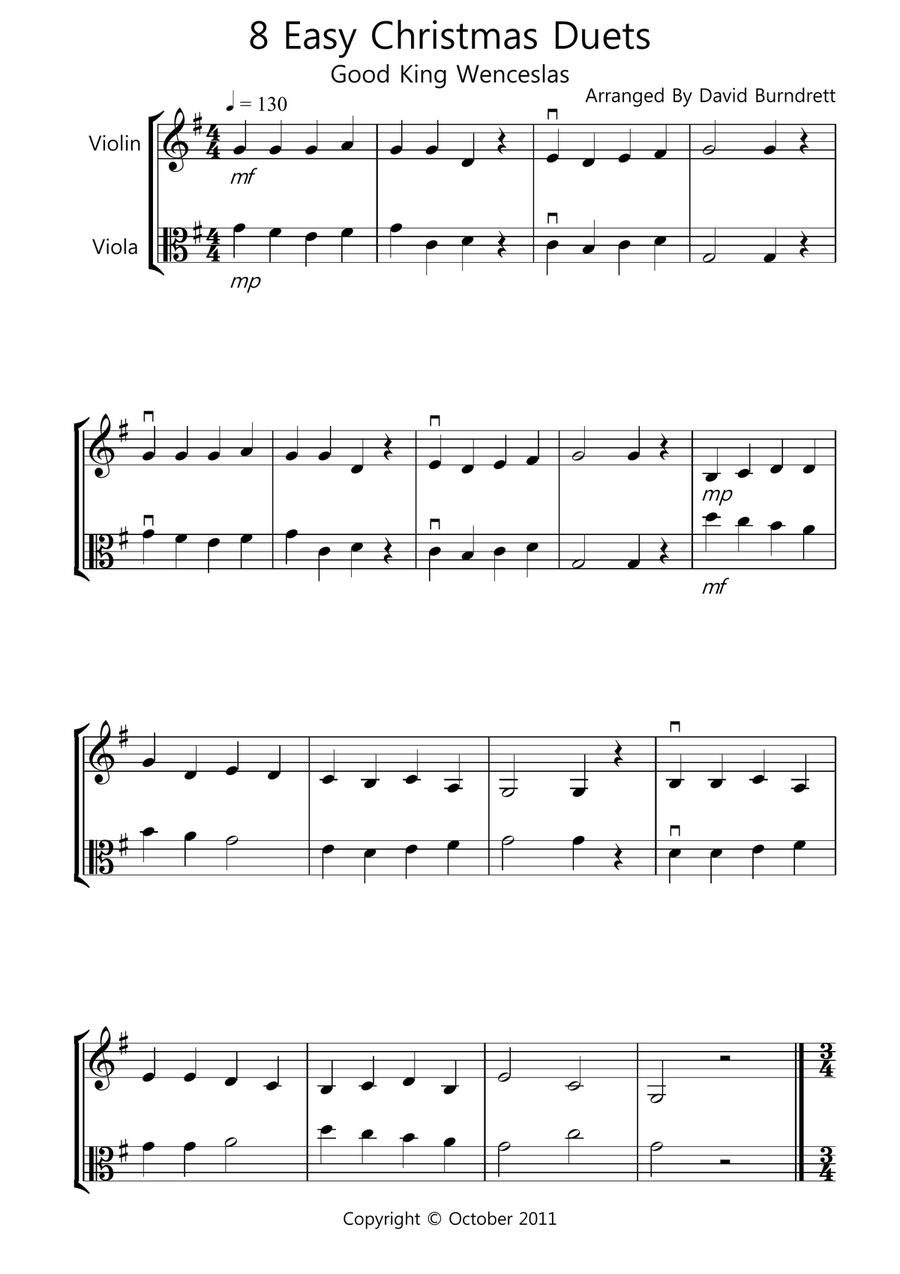8 Easy Christmas Duets for Violin and Viola String Duet scores gallery preview page 1