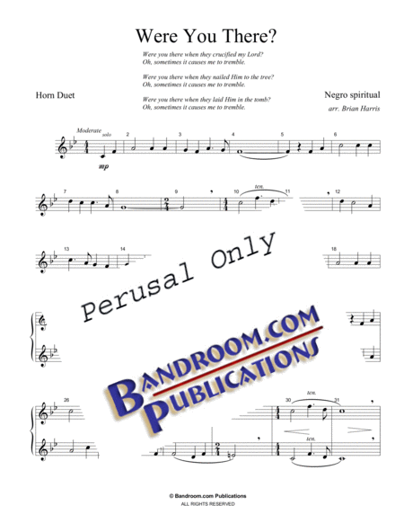 WERE YOU THERE? - spiritual - arranged for horn duet (French horn) by Traditional Horn - Digital Sheet Music