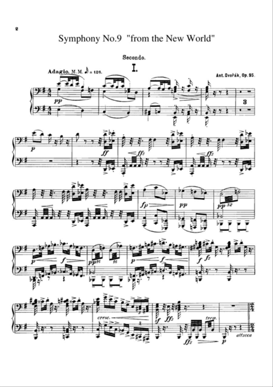 Dvorak Symphony No.9 I, II, for piano duet(1 piano, 4 hands), PD805