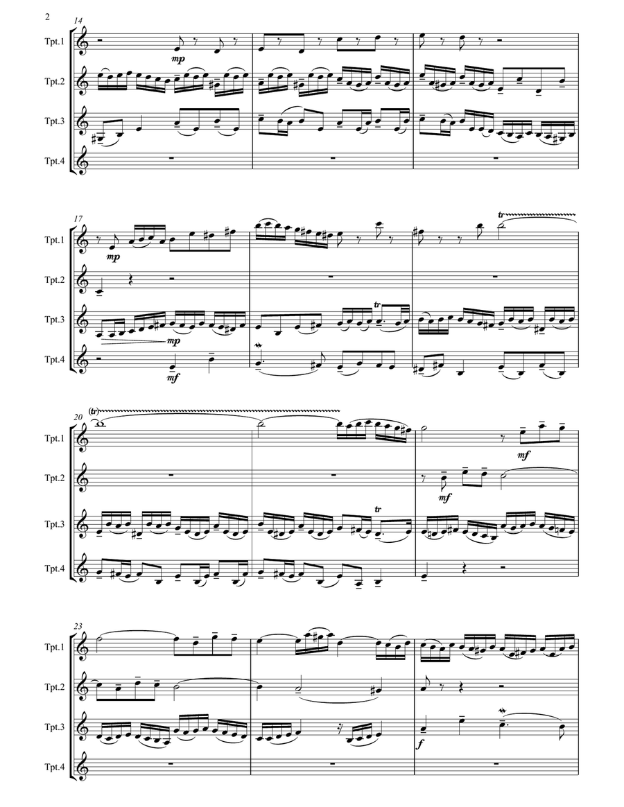 Little Fugue in G minor arranged for Trumpet Quartet Brass Ensemble scores gallery preview page 3