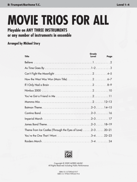 Movie Trios for All by Michael Story Baritone Horn TC - Sheet Music
