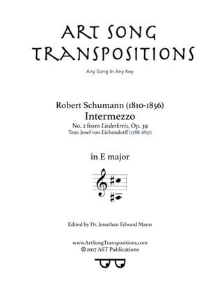 Book cover for SCHUMANN: Intermezzo, Op. 39 no. 2 (transposed to E major)