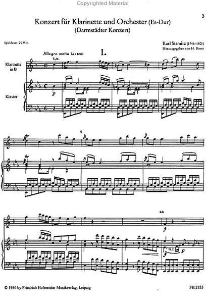 Konzert fur Klarinette und Orchester Es-Dur ("Darmstadter Konzert") / KlA