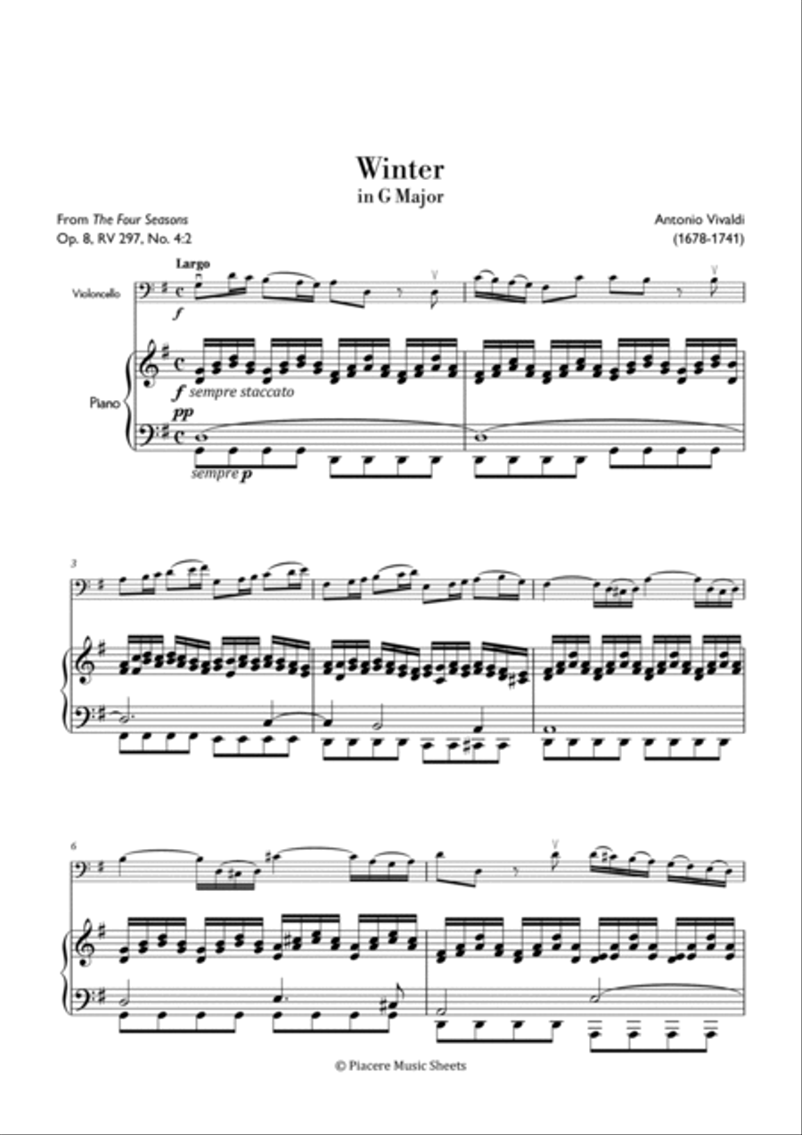 Vivaldi - Largo from Winter (The Four Seasons) in G Major - Intermediate Chamber Music scores gallery preview page 2