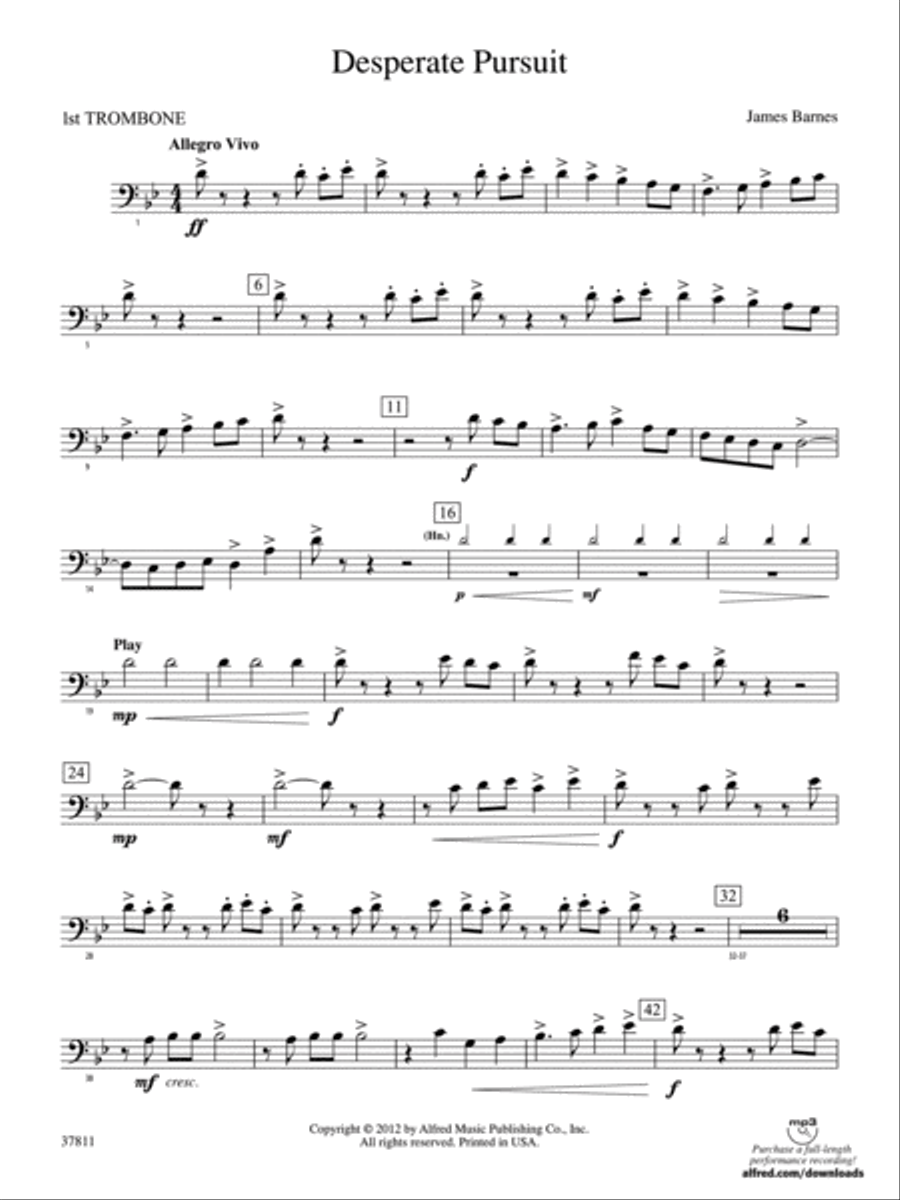 Desperate Pursuit: 1st Trombone Concert Band scores gallery preview page 1