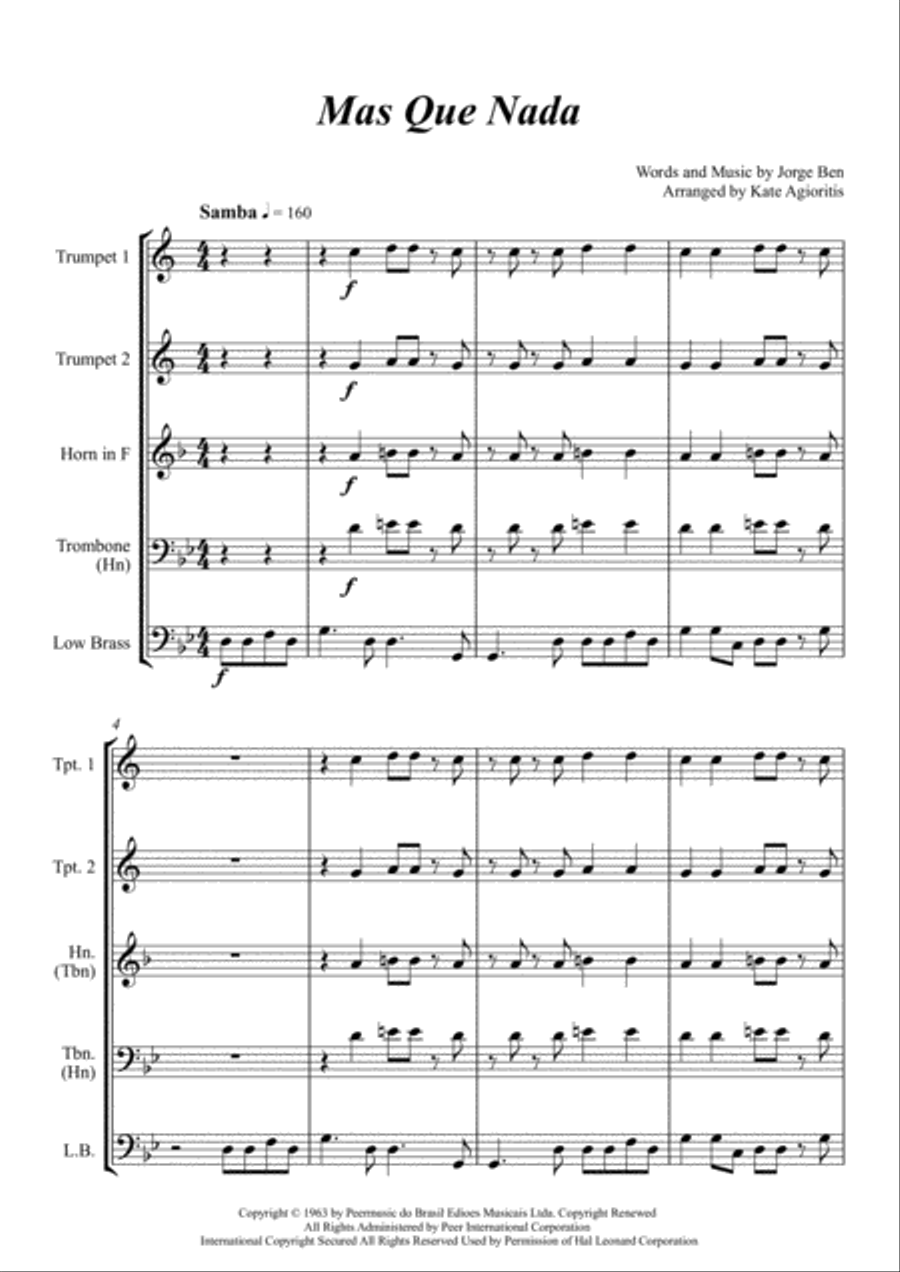Mas Que Nada Mas Que Nada Brass Quartet scores gallery preview page 2