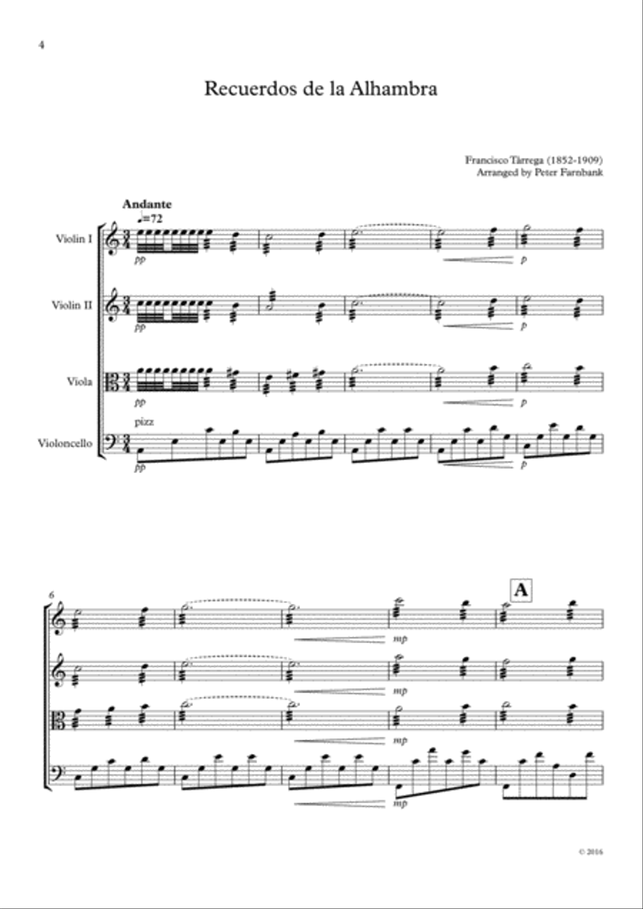 Recuerdos de la Alhambra String Quartet scores gallery preview page 4