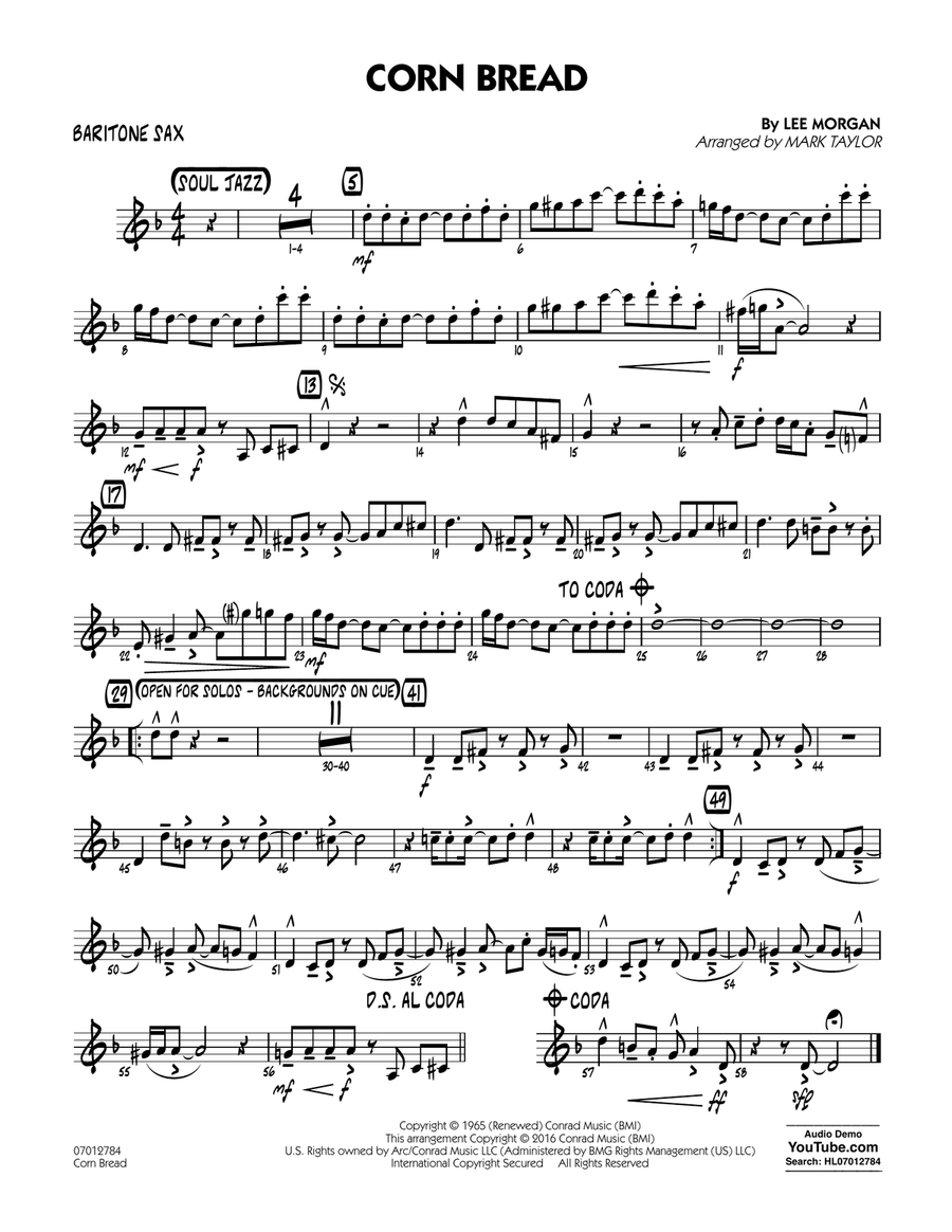 Corn Bread - Baritone Sax Jazz Ensemble scores gallery preview page 1