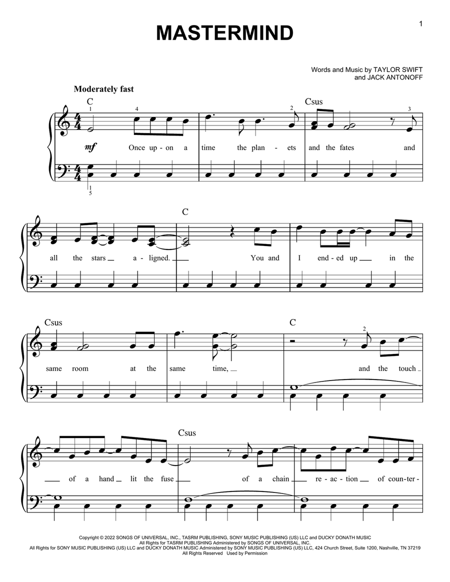 Mastermind Easy Piano scores gallery preview page 1