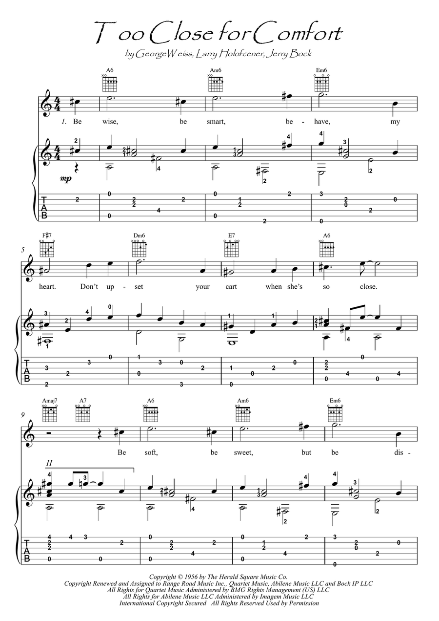 Too Close For Comfort Acoustic Guitar scores gallery preview page 1