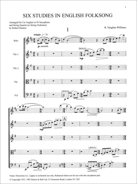 Six Studies in English Folk Song for Solo Cor Anglais and String Quartet or String Orchestra