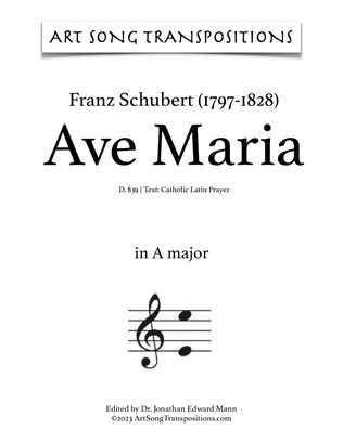 Book cover for SCHUBERT: Ave Maria, D. 839 (transposed to A major)