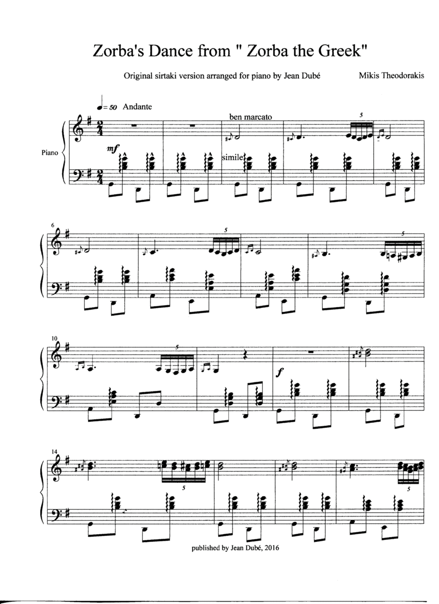Zorbas Dance Piano Solo scores gallery preview page 1