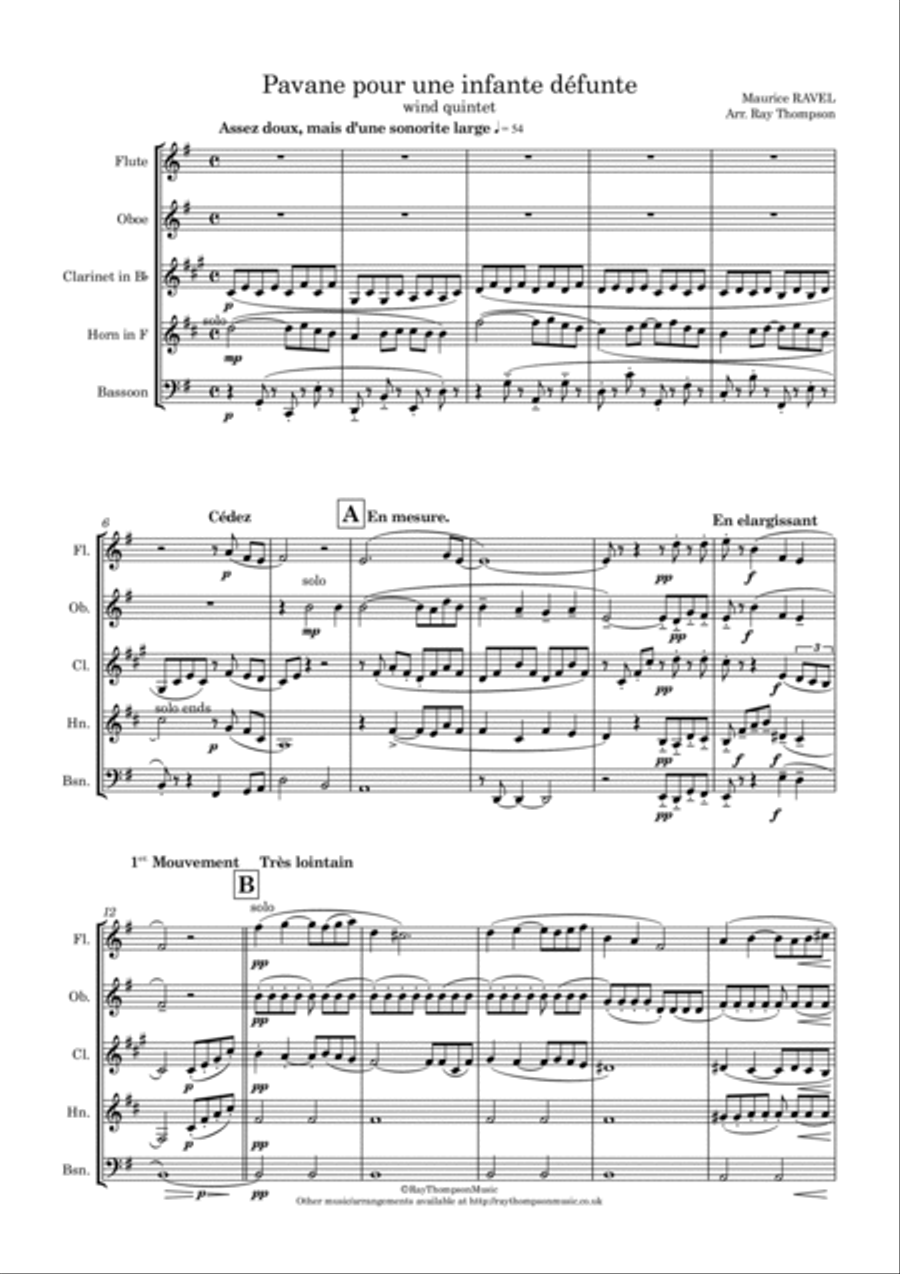 Ravel: Pavane pour une infante défunte (Pavane for a Dead Princess) - wind quintet Ravel: Pavane pour une infante défunte (Pavane for a Dead Princess) - wind quintet Woodwind Quintet scores gallery preview page 3
