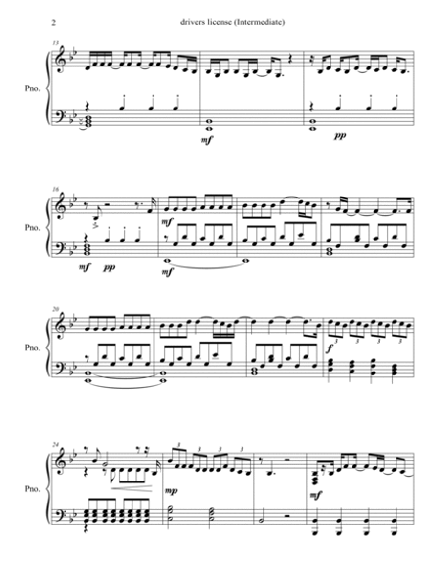 Drivers License Piano Solo scores gallery preview page 2
