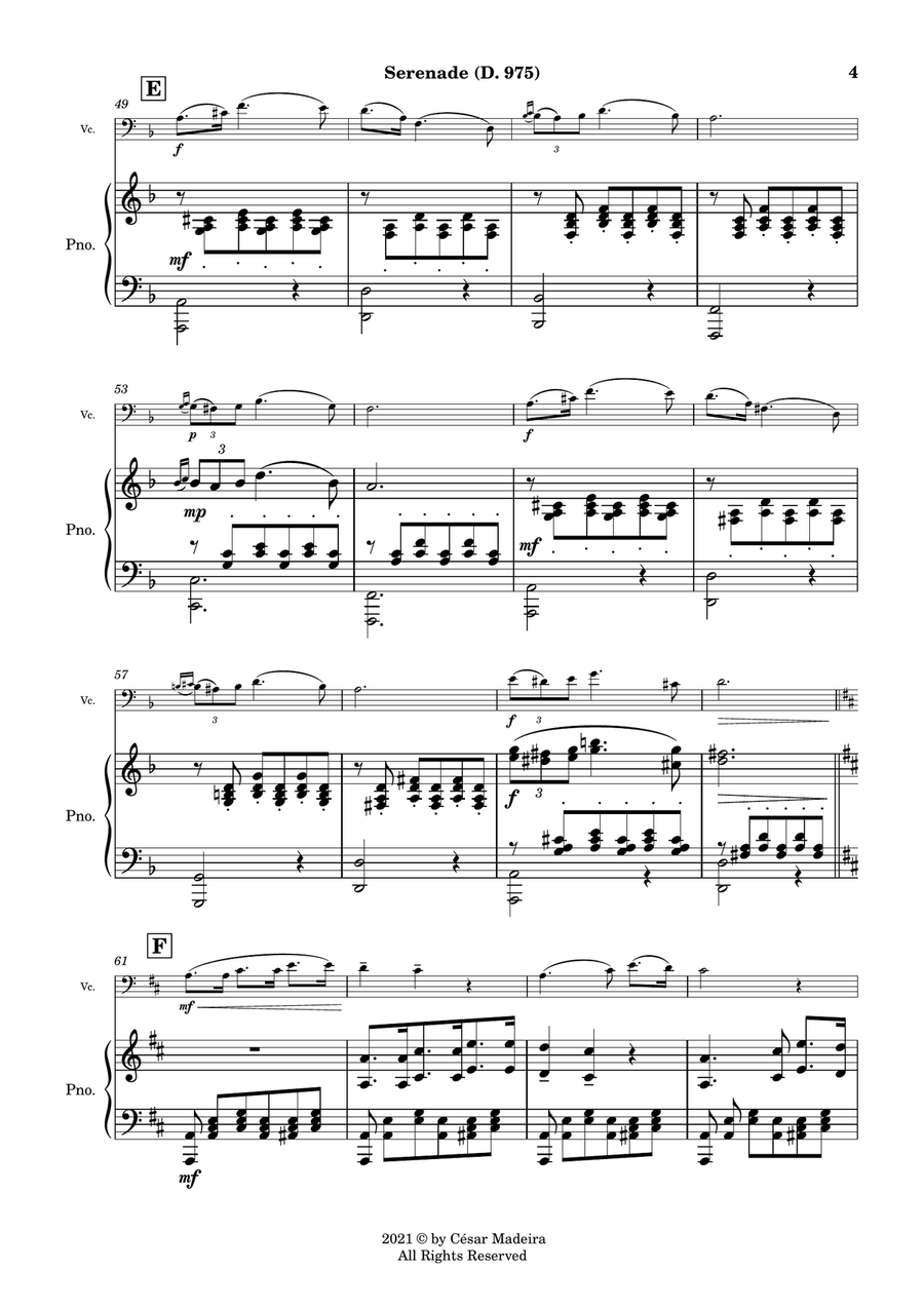 Serenade (D.975) by Schubert - Cello and Piano (Full Score and Parts) Piano scores gallery preview page 5
