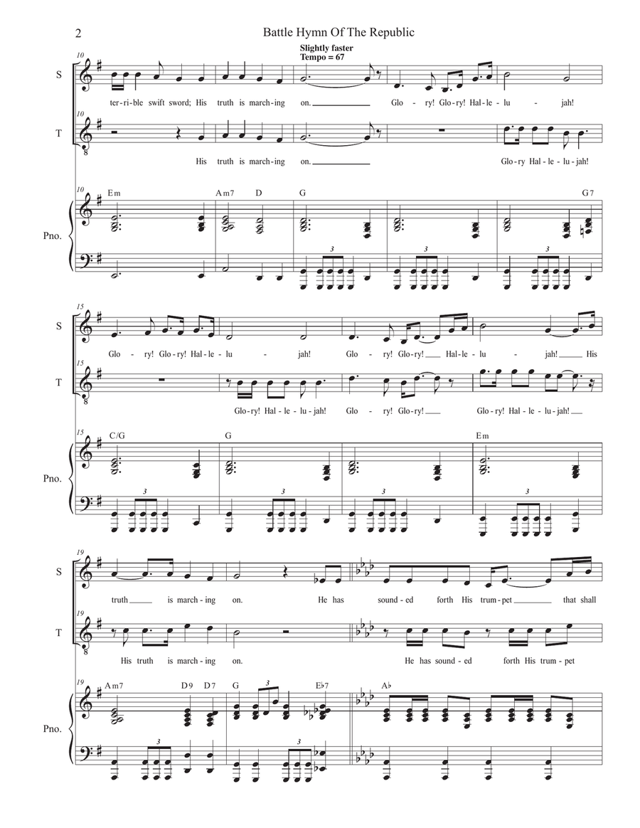 The Battle Hymn of the Republic (Duet for Soprano and Tenor solo) Tenor Voice scores gallery preview page 3