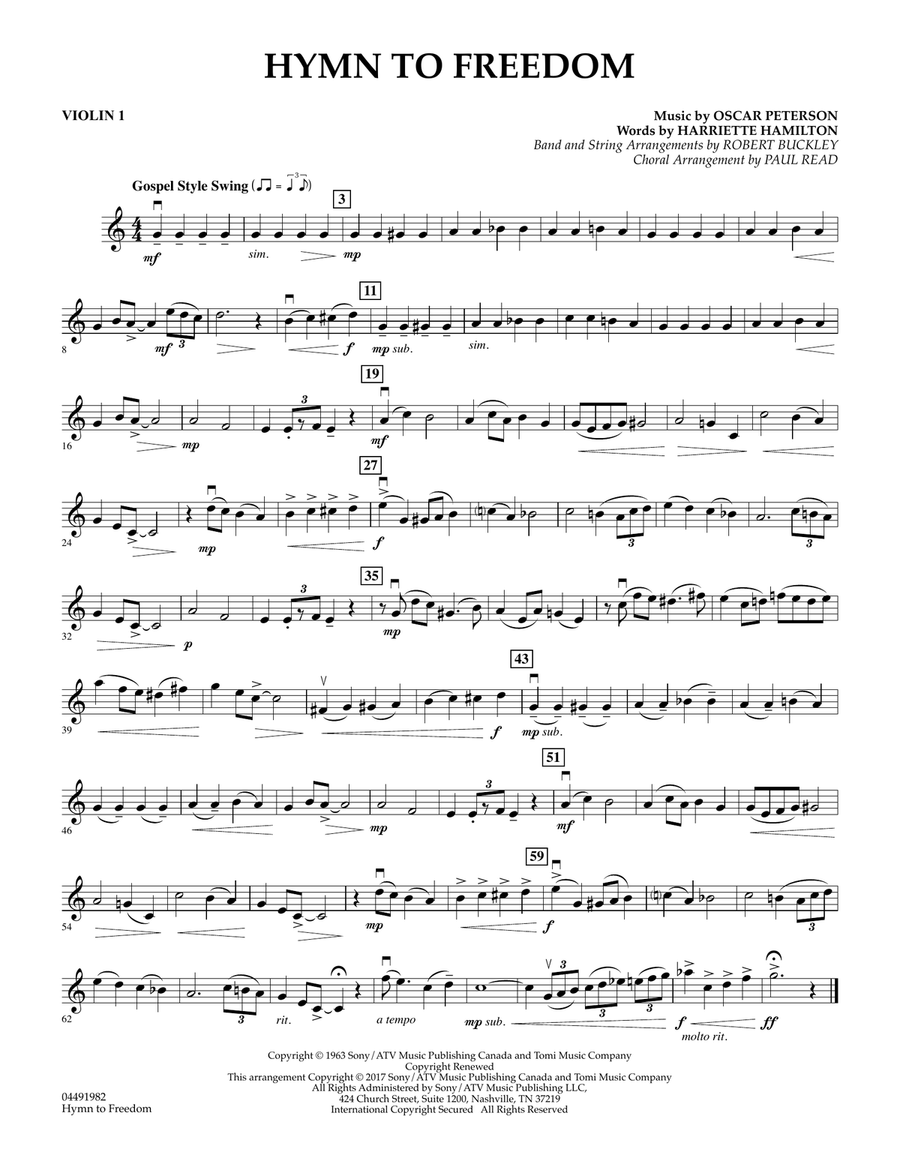 Hymn to Freedom - Violin 1 Orchestra scores gallery preview page 1