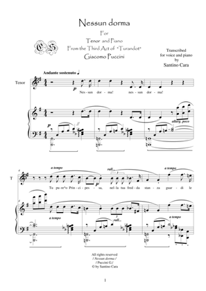 Book cover for Puccini-Turandot_Act3 Nessun dorma-Tenor and piano