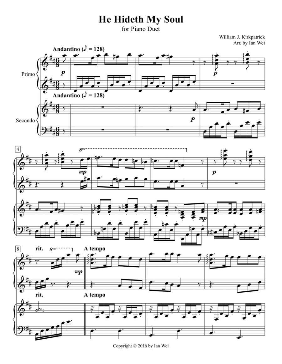 He Hideth My Soul for Piano Duet 1 Piano, 4-Hands scores gallery preview page 1