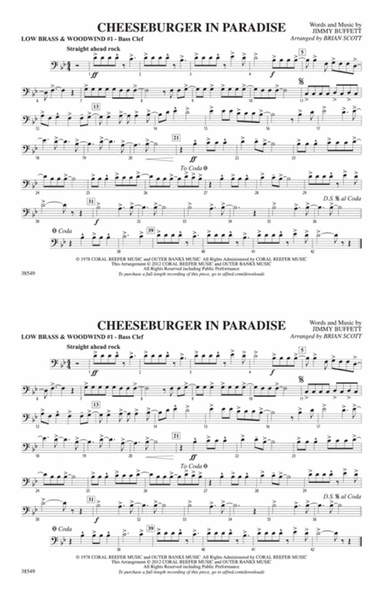 Cheeseburger in Paradise: Low Brass & Woodwinds #1 - Bass Clef